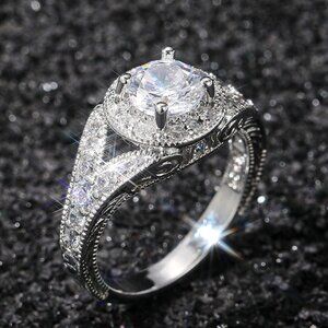 🌸Round Shiny CZ Noble Silver Wedding/Engagement Ring for Women, K808